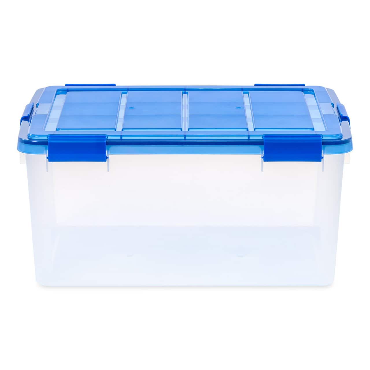 IRIS 15gal. Clear Plastic Storage Boxes with Blue Lid, 4ct.